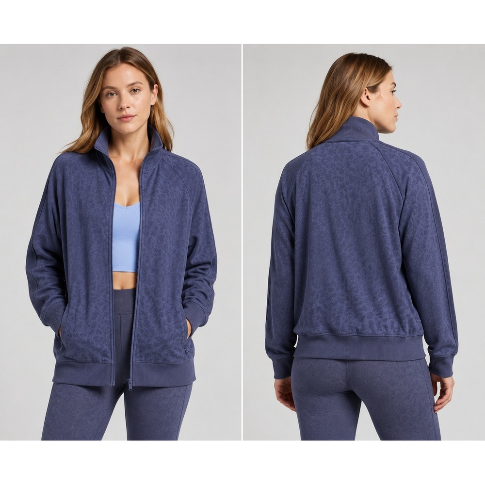 Athleta Brooklyn Bomber Jacket Size 3X Leopard  Print Medieval Violet Blue Sport